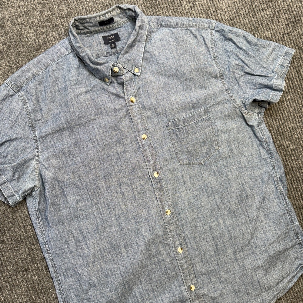 J Crew Shirt Mens XL Slim Fit Blue Chambray Button Down Lightweight Preppy - Picture 2 of 7